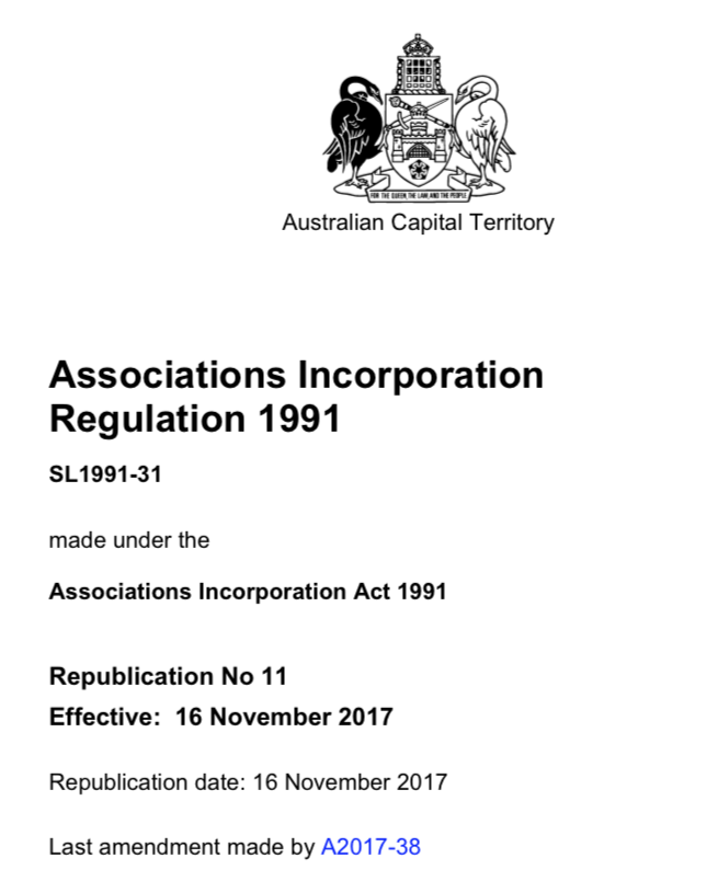 ACT Associations Incorporation Regulation 1991