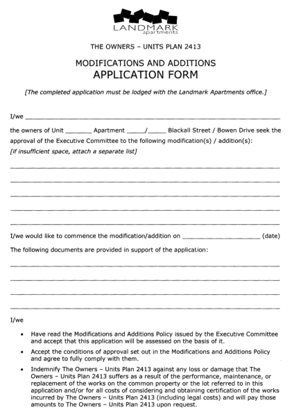 Modification and additions application form