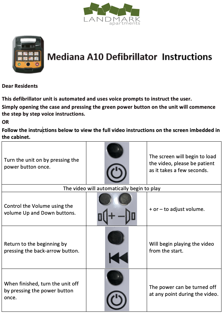 Defibrillator instructions