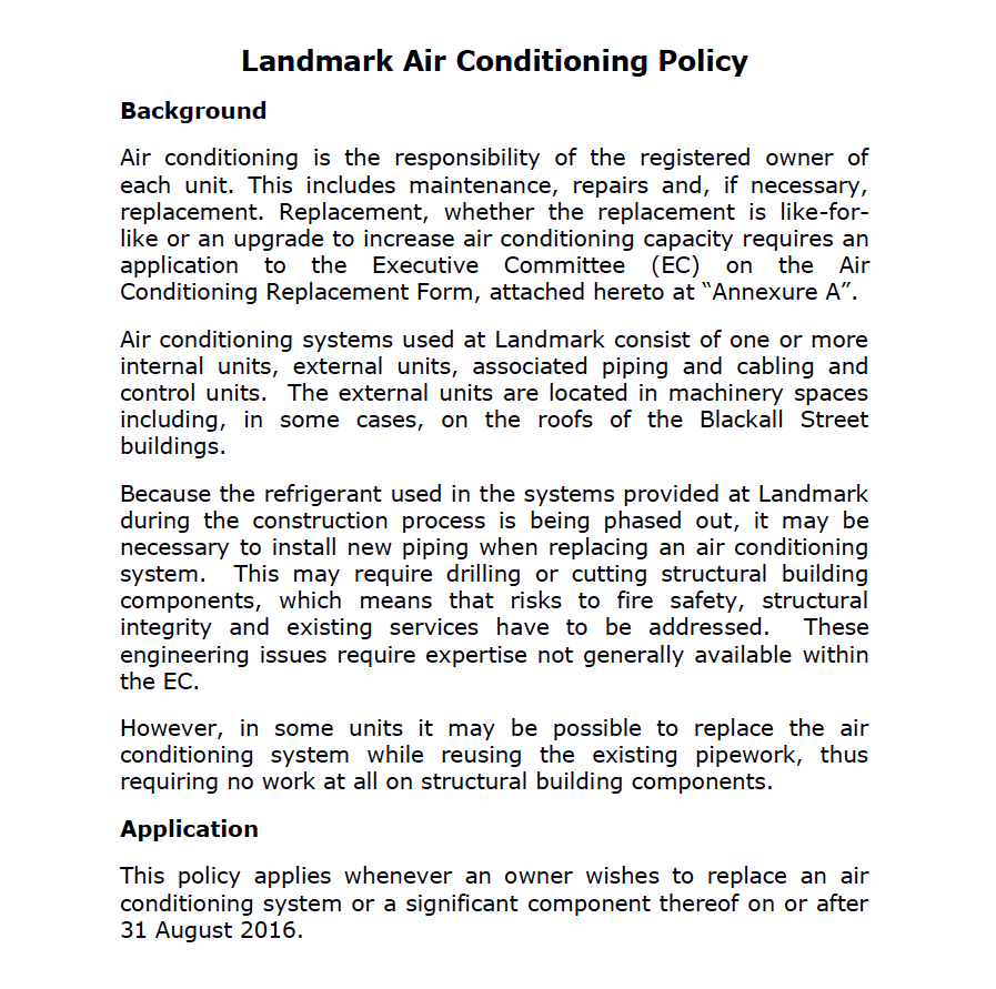 Air conditioner policy