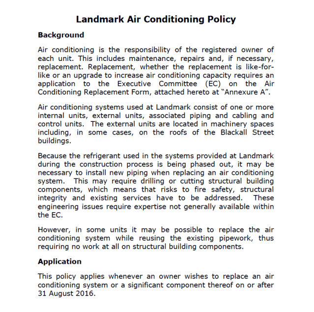 Air conditioner policy